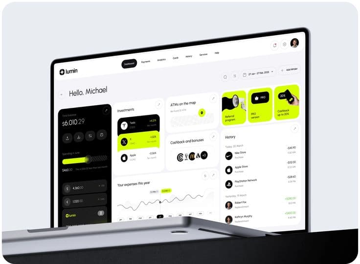 Dashboard financiero de Lumin en un portátil